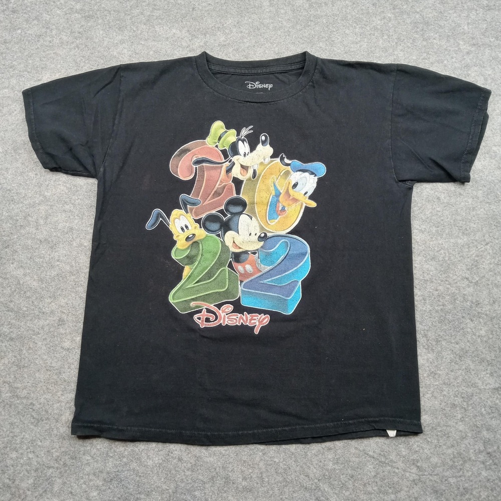Disney Shirt Youth Large Black 2022 Mickey Donald Goofy Pluto Graphic T-Shirt